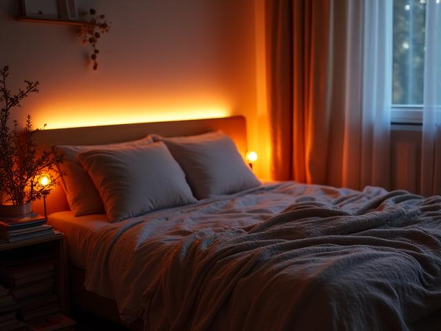 Cozy bedroom with LED lighting