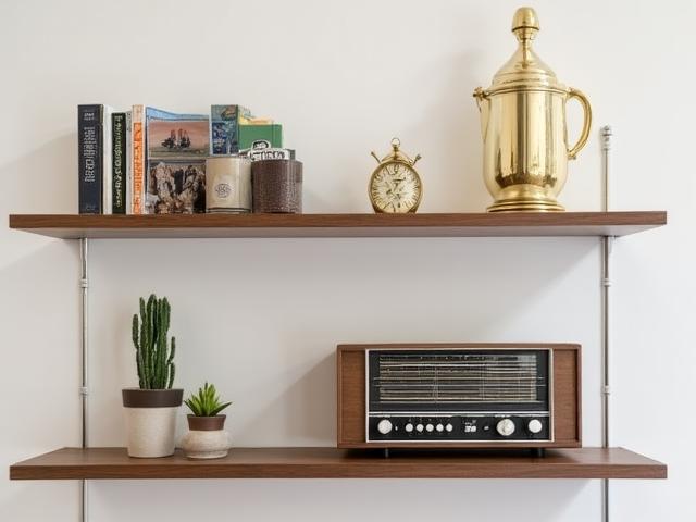 Shelf with upcycled retro accents