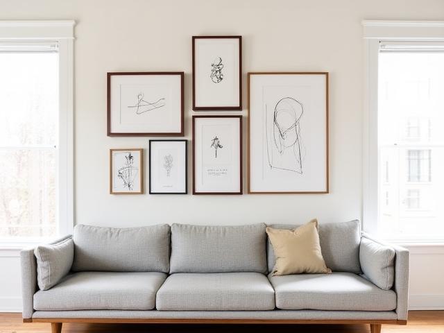 Gallery wall with clean-line art