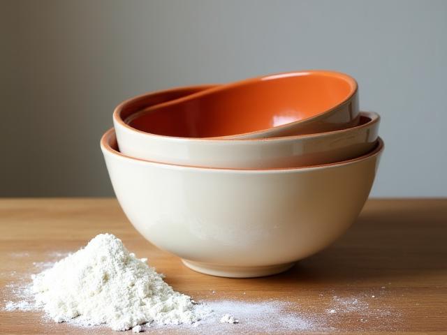Farmhouse style ceramic mixing bowls in cream